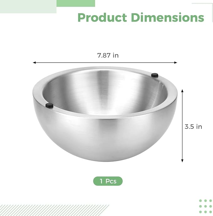 Joyibay 7.87 Inch Dip Chiller Bowl Long-Lasting Stainless Steel Salad Bowl, Stylish Insulated Double-Wall Serving Bowl with Water Injection Hole, Versatile for Keeping Food Hot or Cold