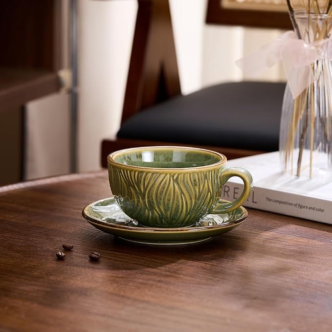 Coffeezone Vintage Design 12 oz Ceramic Latte Art Cappuccino Barista Cup - Image 6