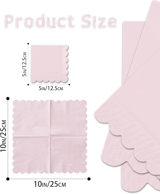 qiqee Grapefruit Pink Cocktail Dinner Napkins 5x5inch Disposable Beverage,Wedding, Birthday Party Dessert Wave Paper Napkins(120 Count)