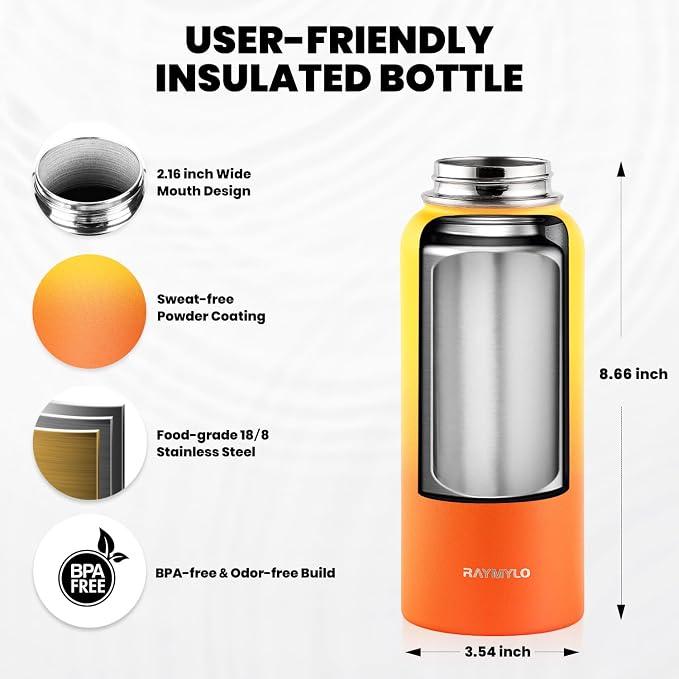 RAYMYLO Insulated Water Bottle 32 oz, Triple Wall Vacuum Stainless Steel | - Image 4