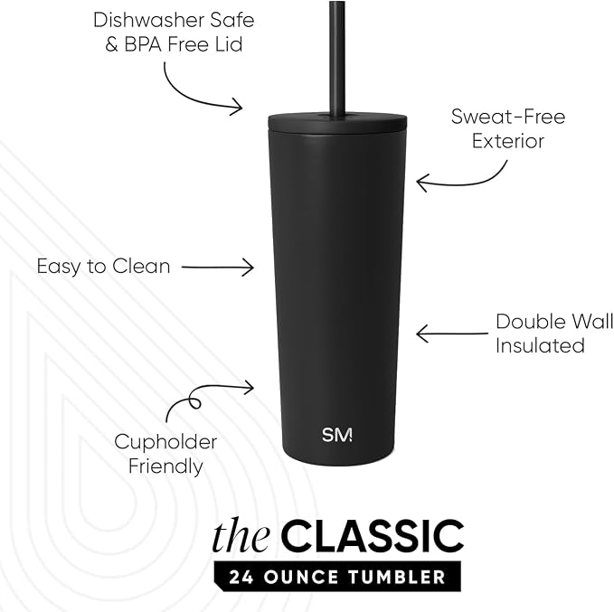 Simple Modern Iced Coffee Tumbler, Insulated | 24oz | Black | Reusable - Image 2