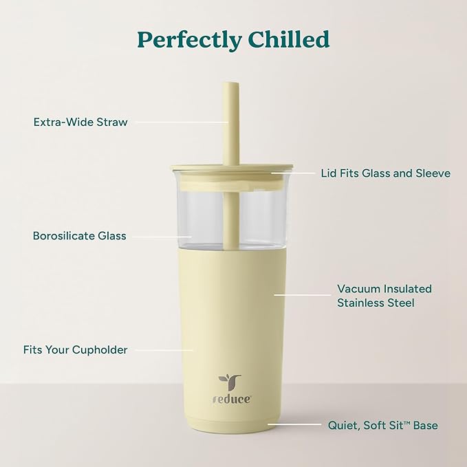 REDUCE Aspen - 20oz Vacuum Insulated Glass Tumbler - Extra Wide Straw & Lid | - Image 3