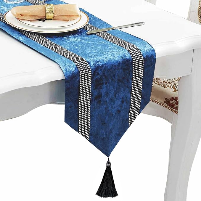 Fancy Blue Table Runner, Ombre Velvet, Double-Layer, Modern Style by Jiino