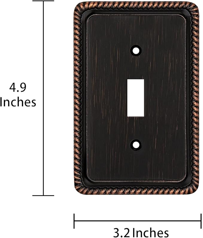 Henne Bery Rope Edge Decorative Wall Plate Switch Plate Outlet Cover (Single Toggle, 3 Pack, Aged Bronze)