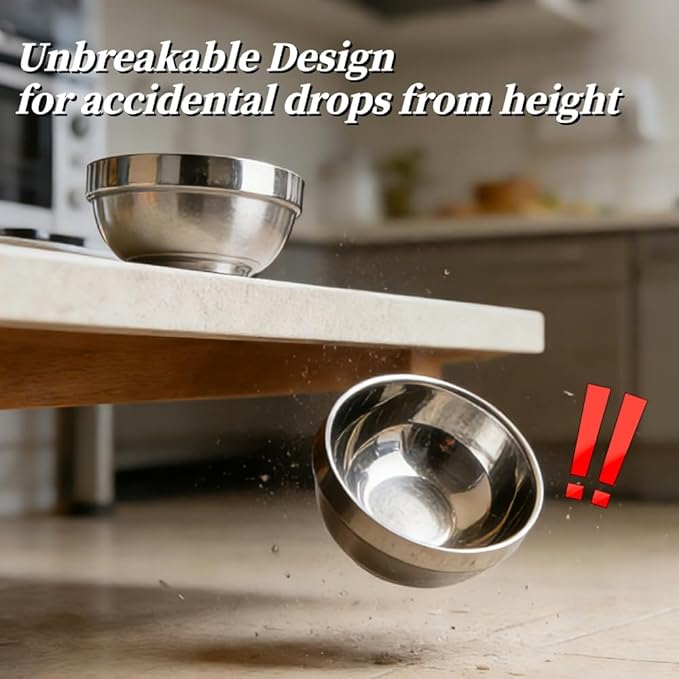 4pcs stainless Steel Bowls Set，5.1Inches Double Walled Insulated Large Serving Rice Cereal Salad noodle， 500ml Unbreakable Deep Bowl for kitchen Restaurant