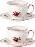 KAMMAK Tea Cups and Saucers Set of 2, 6.8 oz Porcelain Coffee Cups, 564N | by KAMMAK