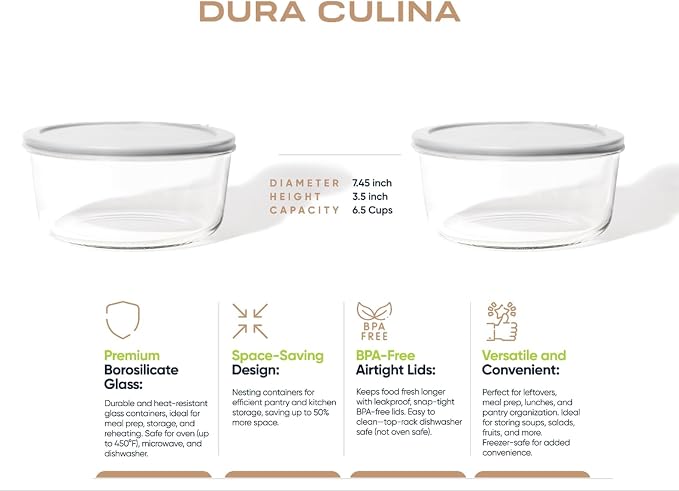 4-Piece Glass Food Storage Containers Set | 6.5-Cup, Leakproof | Microwave - Image 2