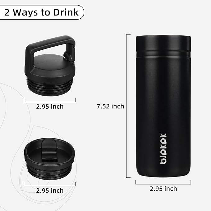 BJPKPK Insulated Water Bottle with 2 Lids,20 oz Double Wall Stainless Steel Vacuum Tumbler Travel Coffee Mug,Wide Mouth Thermal Cup,Black
