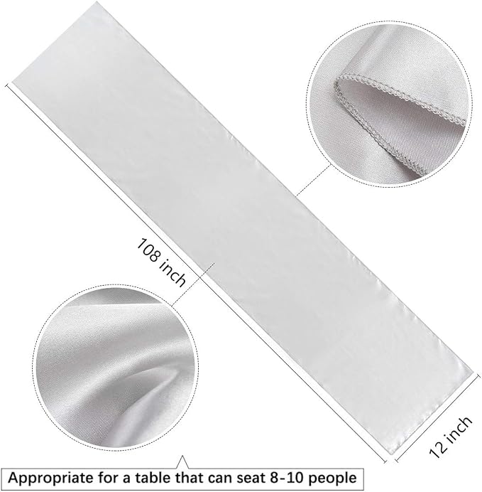 5 Pcs Silver Satin Table Runners 12x108 inch Bright Satin Silk Fabric | Smooth - Image 6