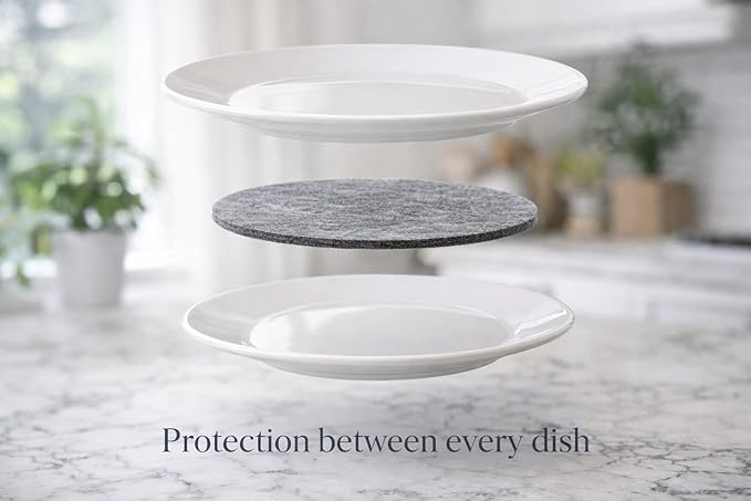 48 Piece Felt Plate Dividers for China Storage - Felt Protectors for Dinner, Salad, and Saucer Plates - Ideal for Moving Fine China, Porcelain, Glass, etc - Cut-to-Fit Full China Set - Grey