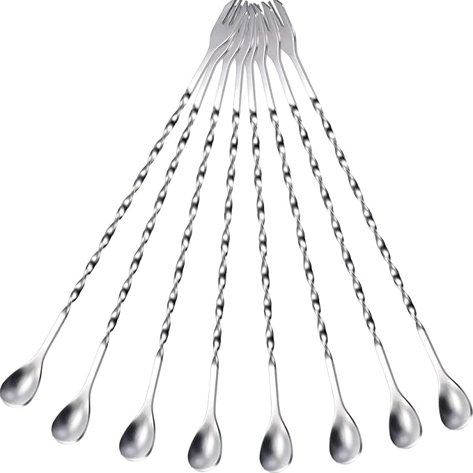 Boao 8 Pcs 10 Inch Long Bar Spoon Cocktail Spoon Stirring Mixing Stainless by Boao