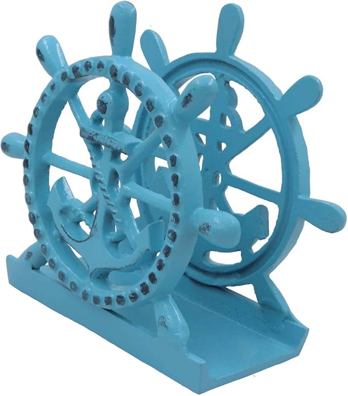 THDC Nautical Napkin Holder, Lunch, Dinner, Nautical Collection Napkin Holder, Made of Metal (Anchor Distressed Blue)