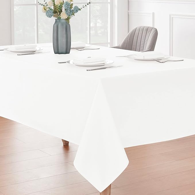 2 Pack Rectangle Tablecloth, 60x104 inch, Water Resistant Wrinkle Free Linen Textured Table Cloth Washable, Decorative Fabric Table Cover for Dining, Party and Camping, White