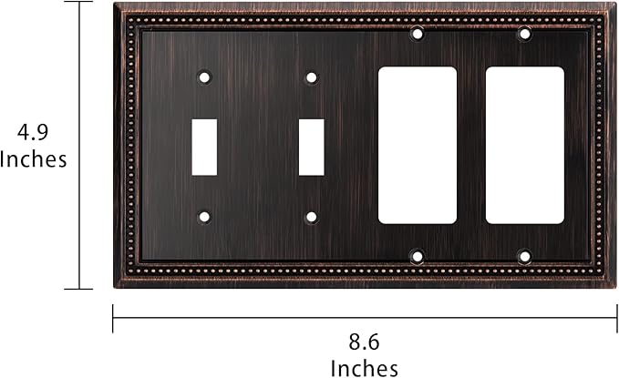 Henne Bery Sunken Pearls Decorative Wall Plate Switch Plate Outlet Cover (Double Toggle/Double Decorator, Aged Bronze)
