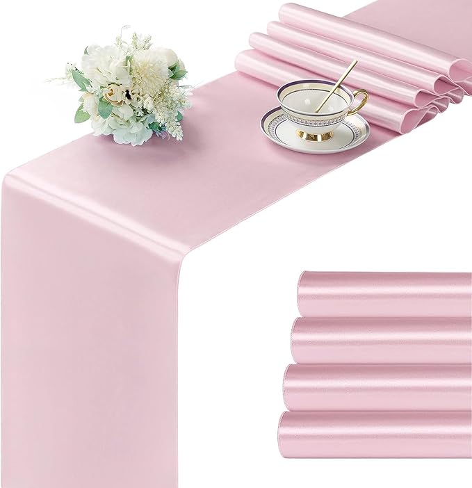 Manyshofu Blush Pink Satin Table Runner 12x72 by Manyshofu