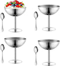 Ice Cream Bowls Stainless Steel Dessert Cups with Spoons Reusable Footed Sundae Cups Ice Cream Cups for Dessert, Frozen Yogurt, Gelato, Birthday Party Decorations (4, Silve)