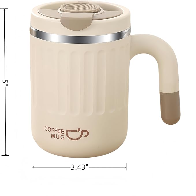 16oz Insulated Coffee Mugs - Ideal for Indoor Office Use. Features SUS 304 Inner, Double Wall Insulation, Detachable Silicone Ring. 3 Drinking Options. Available in White, Brown, Pink (White)