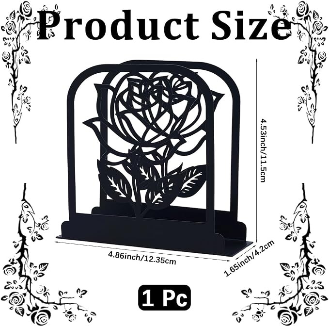 CRASPIRE Flower Standing Napkin Holder Black Metal Napkins Holders Retro Rose - Image 2