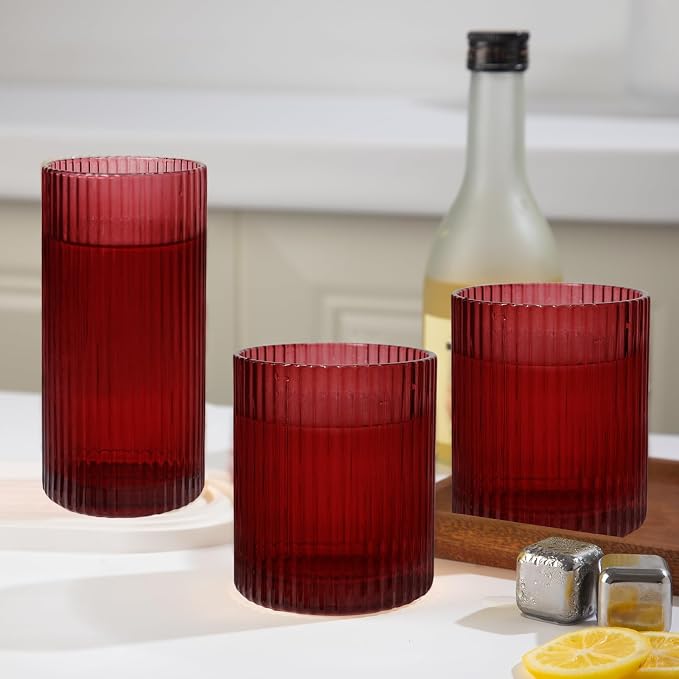 Ribbed Drinking Glasses 8pcs, 12oz and 10oz Glassware, Tumbler Glasses Cup Set - Image 7