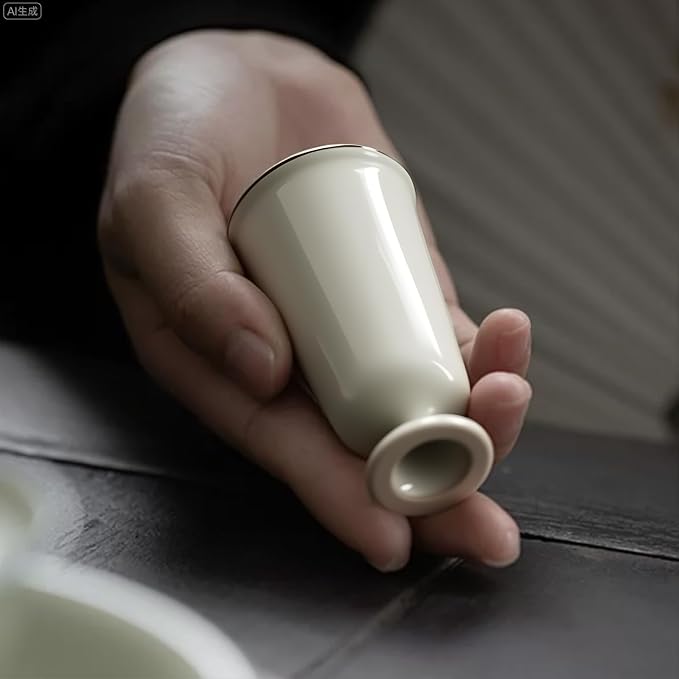 KAMMAK Ceramic Tea Cups Set of 2, 1.1 oz, Vintage Small Teacups, 718N | Hand - Image 5