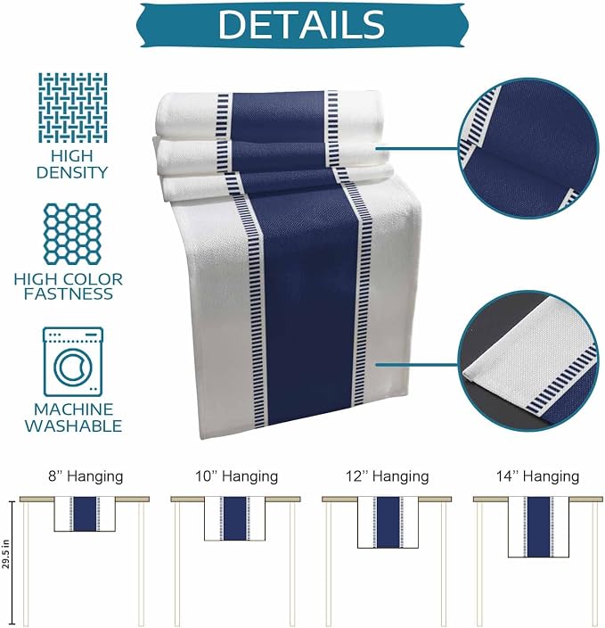 Navy Blue Table Runners 16x72 inches Long, Non Slip Stripes Table Runner - Image 7