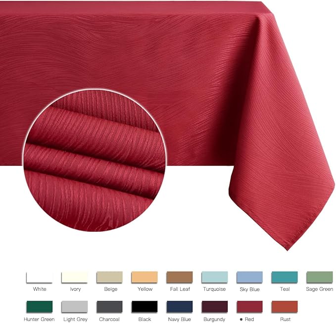 maxmill Square Table Cloth Swirl Design Water Resistant Wrinkle Resistance Heavy Weight Soft Tablecloth for Kitchen Dinning Tabletop Decoration Square 52 x 52 Inch Red