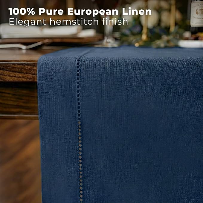 Signature Linen™ by D'Moksha Navy Blue Table Runner 144 Inches Long, 100% Pure - Image 2
