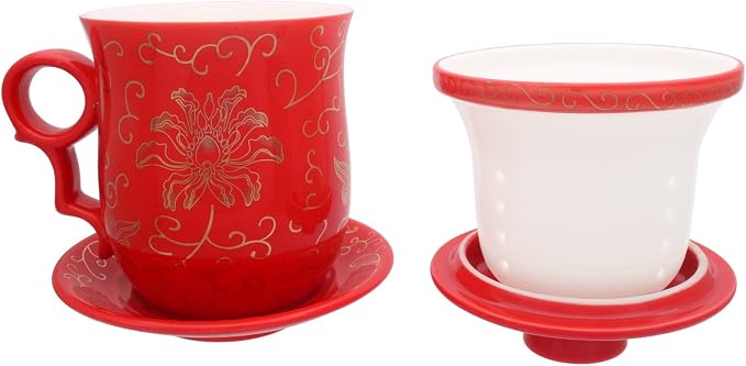 Porcelain Tea Cup with Infuser Lid and Saucer Sets - Image 4