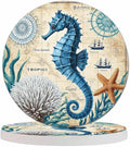 Blue Seahorse Anti Slip Coasters Ocean Wildlife Sea Animals Adventure Aquatic Rose Nautical Map Cups Place Mats for Table Home Decor 4 Inches Living Room Kitchen Coffee Table,2 Pcs