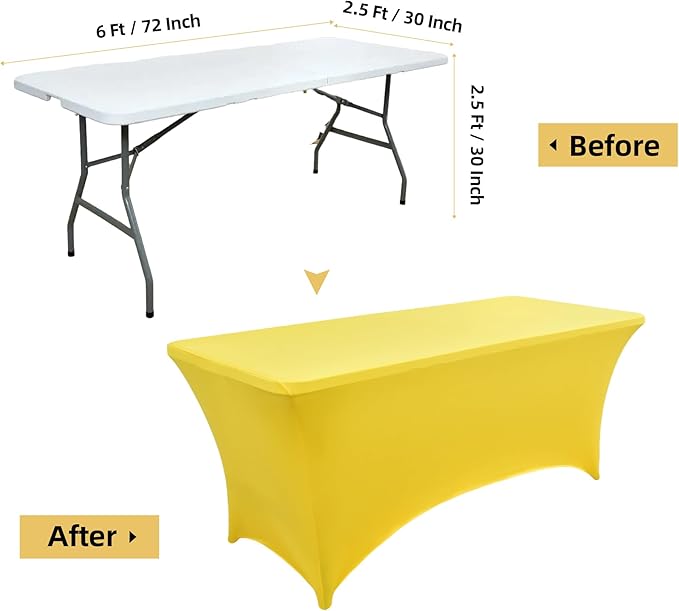 2-Pack 6ft Spandex Table Covers for Rectangle Standard Folding Tables - Wrinkle Resistant Stretch Tablecloths - Ultimate Fitted Table Protector for Parties, Trade Shows, Banquet