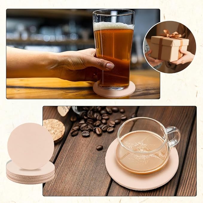 5PCS 3.23 Inch Round Vegetable Tan Genuine Leather Pad for Laser Engraving 3mm Thick Tooling Veg Circular Leather Pieces Sheet for Coasters Tooling Stamping Carving