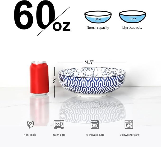Selamica 9.5" Serving Bowls, 60 OZ Large Salad Bowls Set of 3 - Image 3