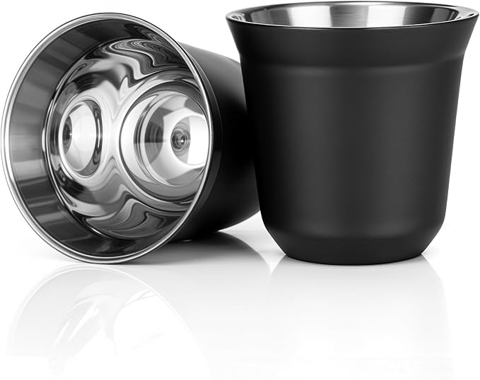 RECAPS 80ml Stainless Steel Espresso Cups Set | 2 Pack Double Wall 304 by RECAPS