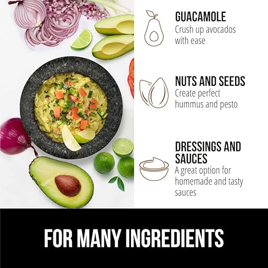 GORILLA GRIP Heavy Duty Mortar and Pestle Set with Slip Resistant Base, 2 Cup, 100% Granite Stone Molcajete Guacamole Bowl, Grind Seeds, Spices, Crush Garlic, Kitchen Muddler for Fresh Herbs, Black