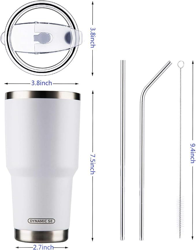 D·S 30oz White Tumbler Double Wall Vacuum Insulated Travel Coffee Mug | Double - Image 2