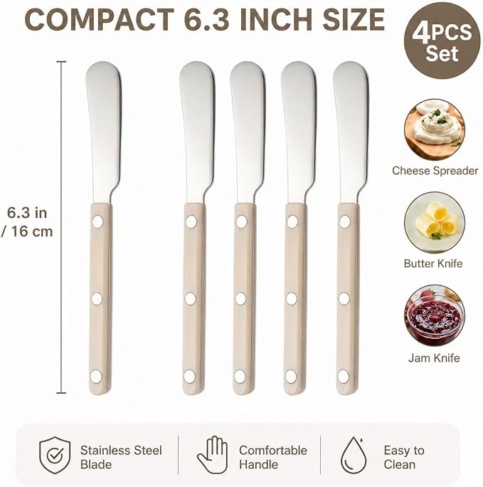 4PCS Stainless Steel Butter Knives Set: 6.3 Inch Cheese Spreader 304 Stainless - Image 7