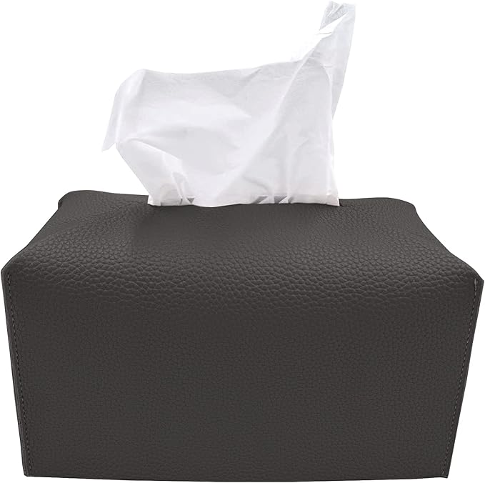 Carrotez Tissue Box Cover, [Refined] Modern PU Leather Rectangular Tissue Box Holder - Decorative Holder/Organizer for Bathroom Vanity Countertop, Night Stands, Office Desk 9.5"X5"X5" - Charcoal