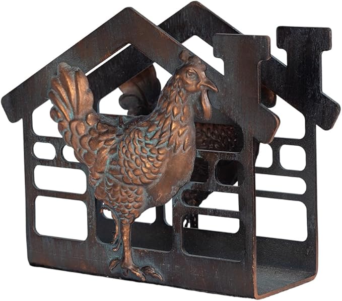 Metal Rooster Napkin Holder for Table,Rustic Farmhouse Napkin Holders for Paper Napkins,Antique Copper Tusse Napkins Stand Tabletop Dispenser with Non-Slip for Kitchen Dining Room Coffee Shop Bar