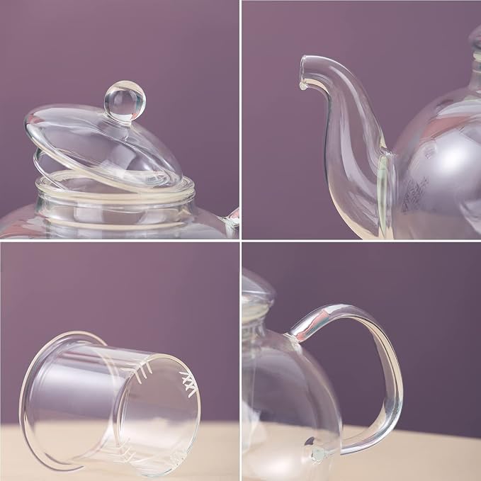Kyraton Glass Tea Pot with 4 Tea Cups, Removable Infuser, Blooming and Loose - Image 7