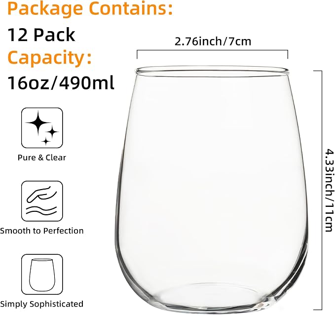 UMEIED 16oz Glass Tumbler, Smooth Flat Bottom | 12 Pack Tumbler - Image 2