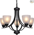 VINLUZ 5 Light Shaded Contemporary Chandeliers with Alabaster Glass Black Rustic Light Fixtures Ceiling Hanging Mid Century Modern Pendant Lighting for Dining Room Foyer Bedroom Living Room