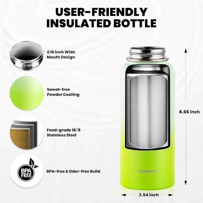 RAYMYLO Insulated Water Bottle 32 oz, Triple Wall Vacuum Stainless Steel | - Image 5