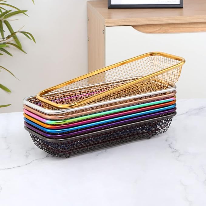Silverware Drawer Organizer, Rainbow Mesh Kitchen Drawer Organizers, Iridescent Stackable Storage Basket Metal Utensil Holder for Flatware, 12.5"x5"x2.5", Pack of 2