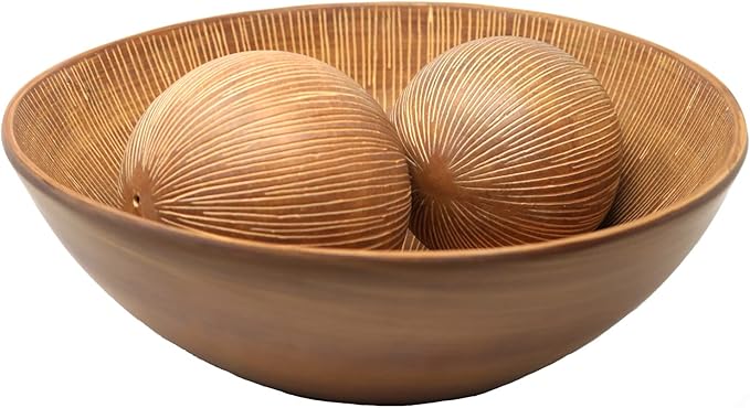 Seraphic 3pc Large Decorative Bowl for Coffee Table Decor, Kitchen, Dining Room Centerpieces, Orbs/Balls Included, Light Brown