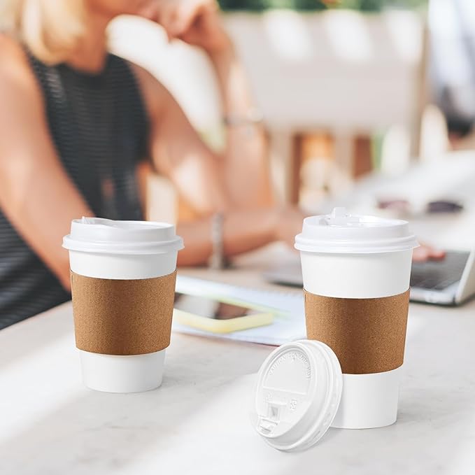 SIUQ 150 Pack Coffee Cup lids, Disposable Plastic Cup Lids for 10, 12, 16, 20, 24 oz Paper Cups, Hot/Cold Drinking Cup Lids, 3.54 Inches/90 mm Diameter - White