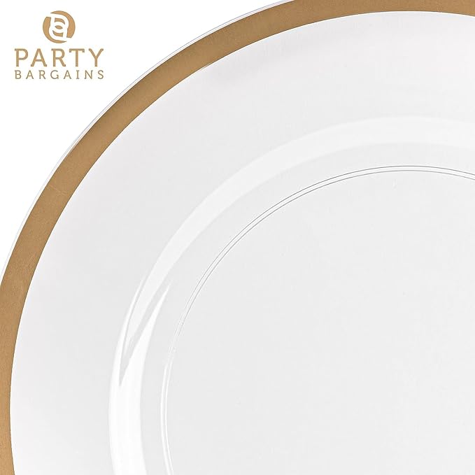 PARTY BARGAINS 13-Inch Charger Plates - 8 Pack, Clear Gold Rim, Heavy-Duty Disposable Chargers for Elegant Dining - Ideal for Weddings and Formal Events