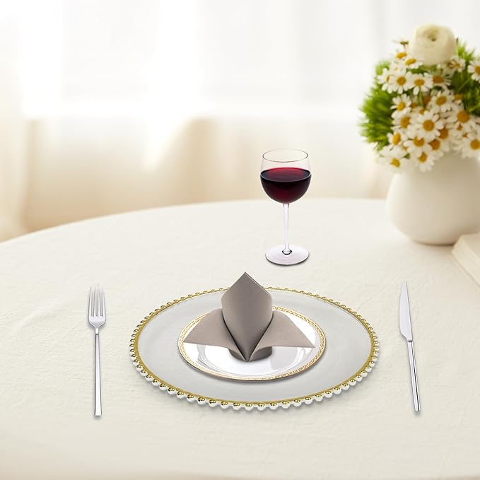 50 Pcs Charger Plates Set, Round Charger Plates, Reusable Serving Plates Embossed Rim Plastic Chargers Plate Decorative Round Plate Chargers for Dinner Plate Table Wedding Shower Decoration