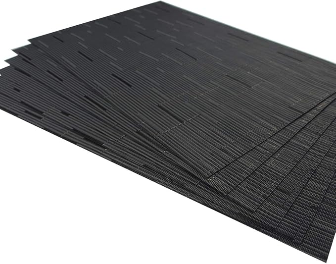 Placemats for Dining Table Washable Woven Vinyl Placemats Heat-resistand Table Dinner Placemats Set of 6 (Black)
