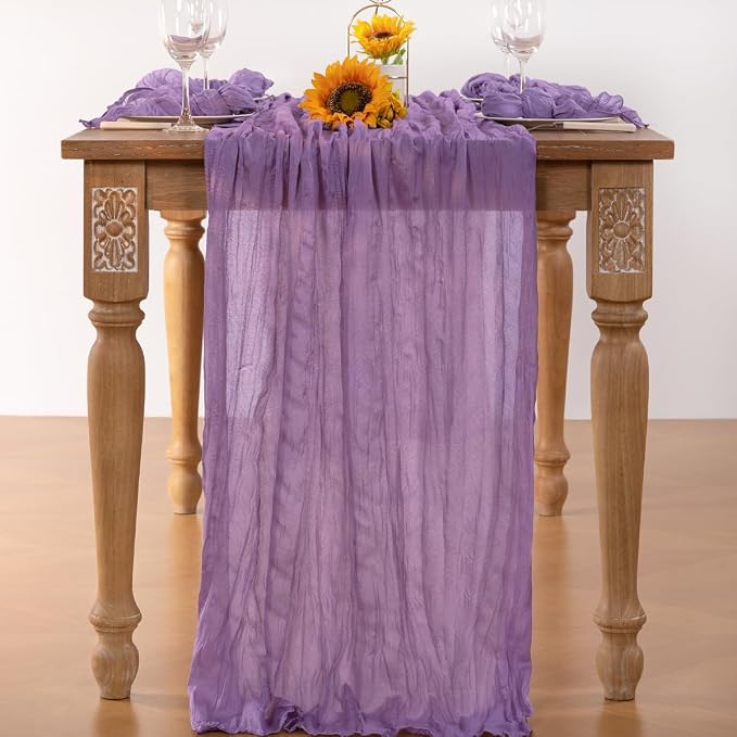 DeZerlor Purple Cheesecloth Table Runner 1 Pack Summer Boho Runner | 120Inches - Image 4