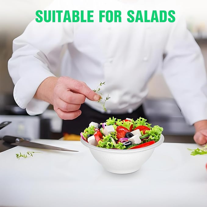 300 Pack Disposable Paper Bowls, White, 8 oz, Modern Style, Minimalist, Round, 4.5 Inch Width x 1.77 Inch Height, 220 ml Capacity, Lightweight, Ideal for Picnics, Camping, Parties, and Pets